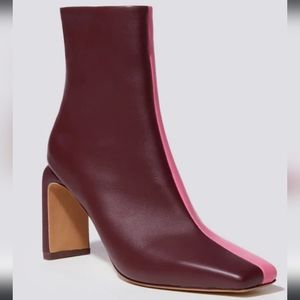 New Jonathan Simkhai KELSEY SQUARE TOE HEELED BOOTS BURGUNDY/PINK SIZE 5/35